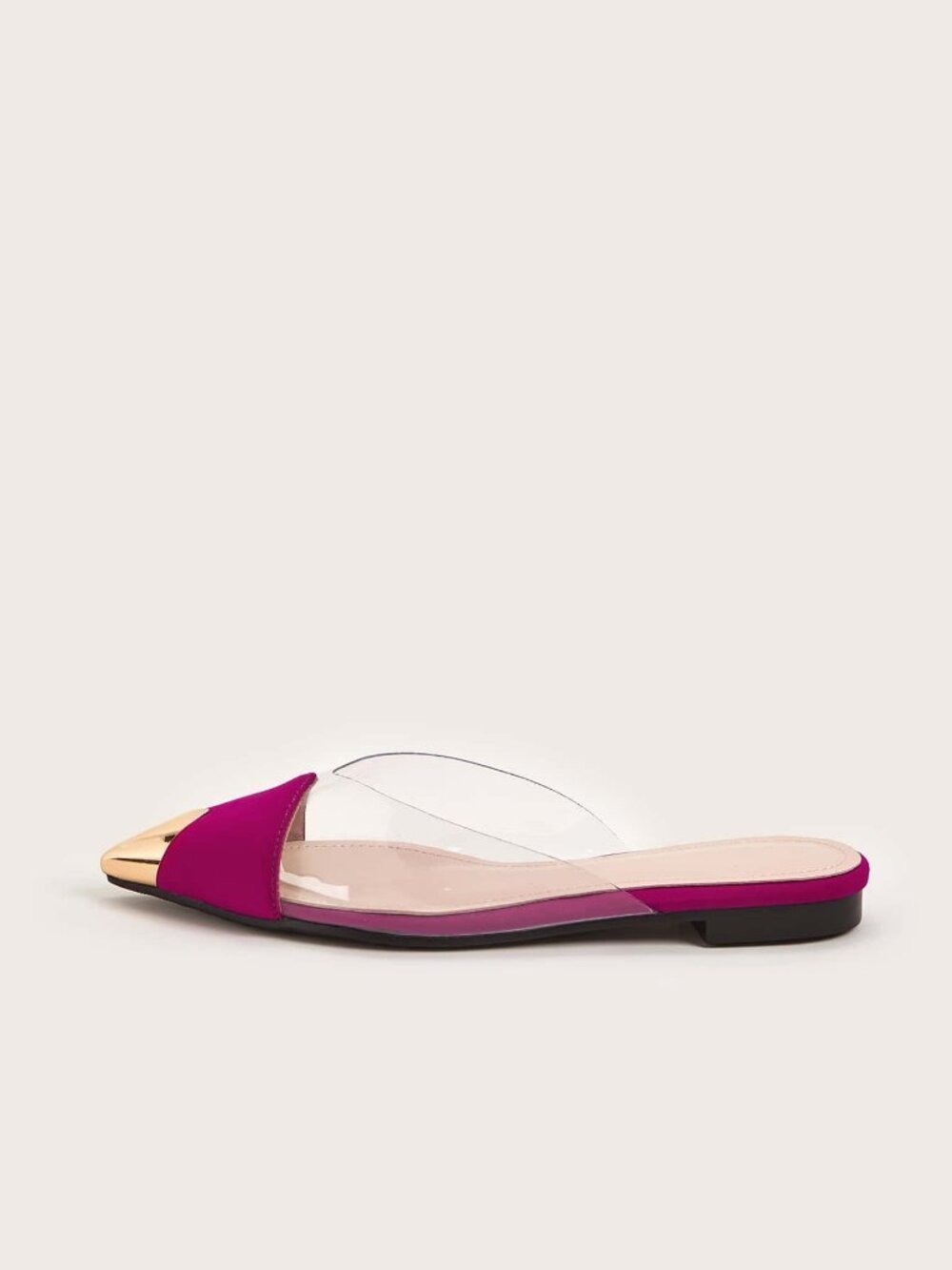 Red Violet Elegant Women's Metallic Detail Point Toe Flat Mules - Picture 4 of 5